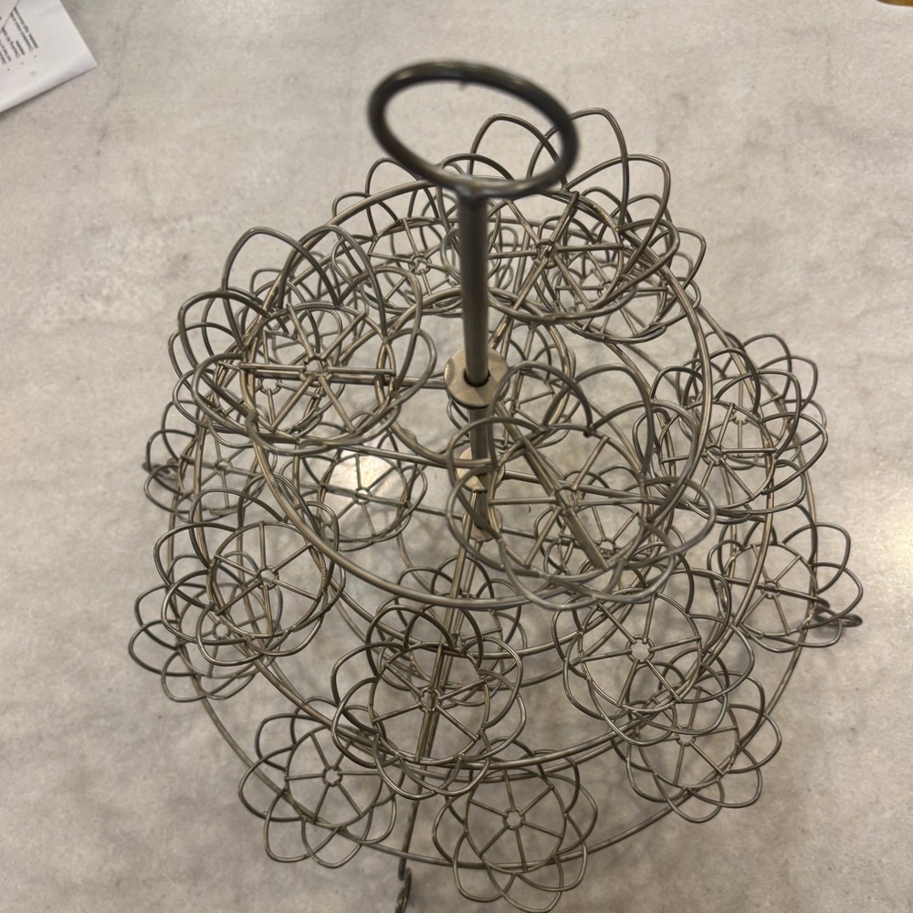 Silver metal 3-tier flower wire cupcake stand 24 capacity dessert tower 17" H